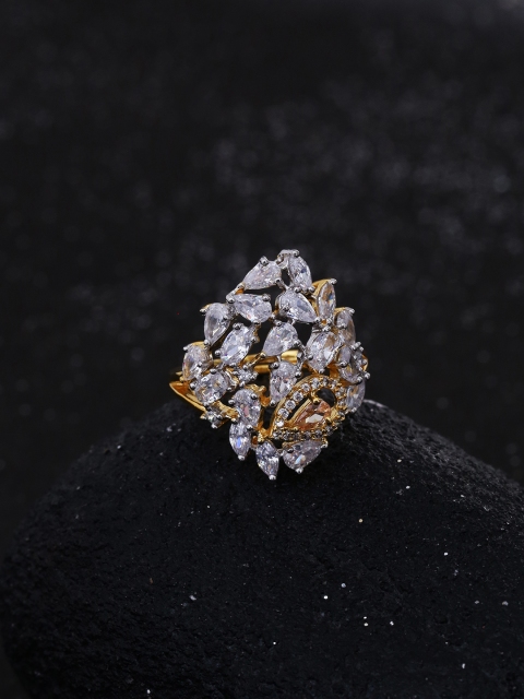 

Studio Voylla Women Gold-Plated Stone-Studded Floral-Shaped Adjustable Finger Ring