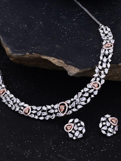 

Studio Voylla Women Silver-Plated Stone-Studded Jewellery Set