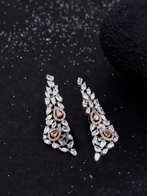 

Studio Voylla Silver-Plated & Beige Handcrafted Floral Drop Earrings