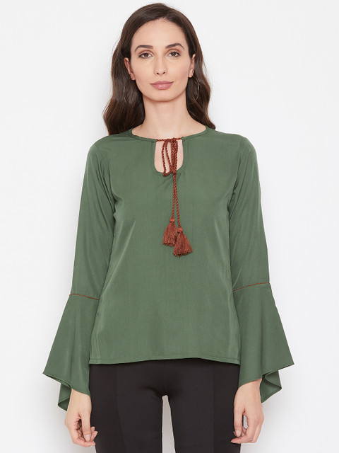 

Alsace Lorraine Paris Women Olive Green Solid Styled Back Top