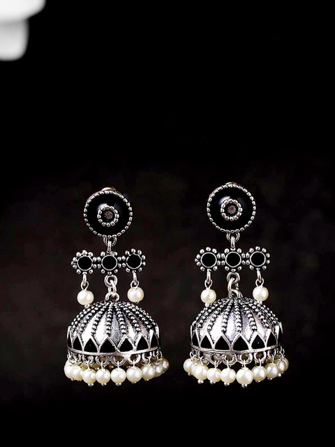 

Voylla Silver-Toned Dome Shaped Jhumkas
