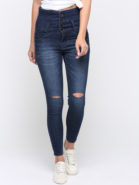 

ZHEIA Women Blue Skinny Fit High-Rise Slash Knee Jeans