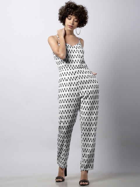 

FabAlley White & Black Printed Basic Jumpsuit