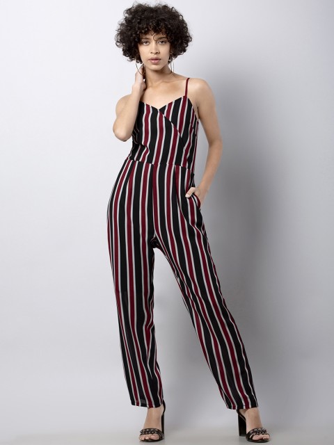 

FabAlley Black Striped Basic Jumpsuit