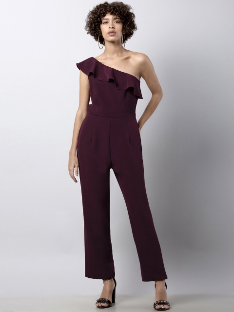

FabAlley Maroon Solid Basic Jumpsuit