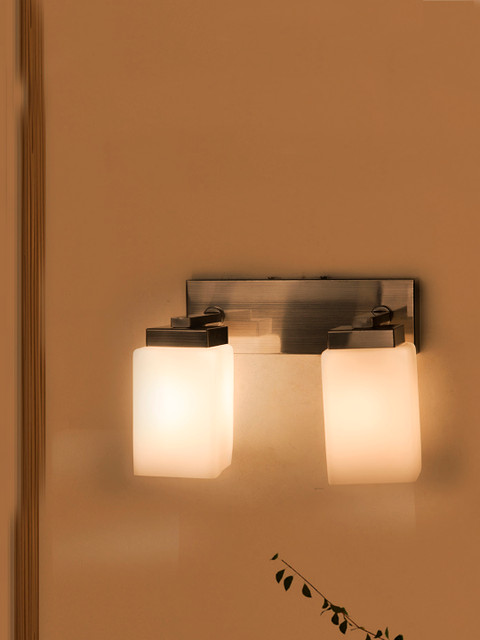

Fos Lighting Modern Satin Finished Double Wall Sconce with Opal Shades, Silver