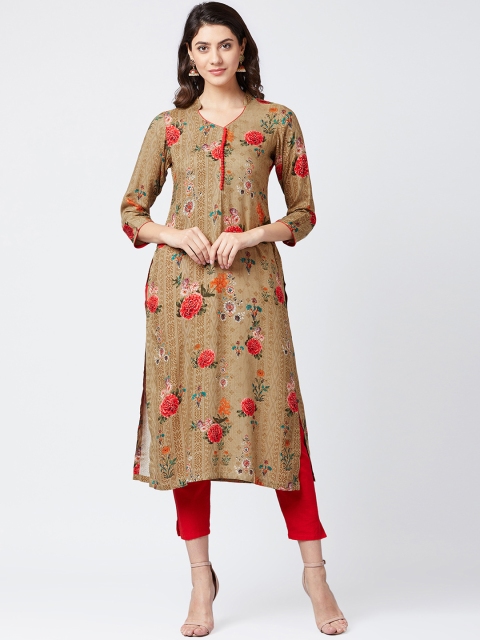 

Tissu Women Beige & Red Printed Straight Kurta