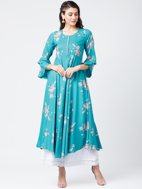 

Tissu Women Blue Printed Anarkali Kurta