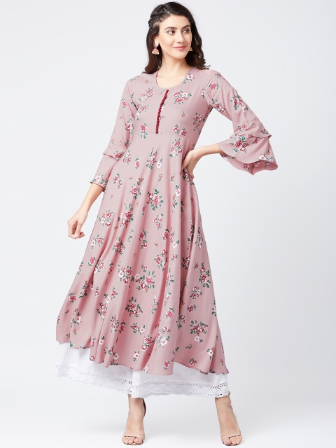 

Tissu Women Pink Floral Printed Anarkali Kurta