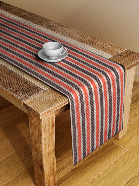 

NEUDIS Black & Orange Striped Cotton Table Runner