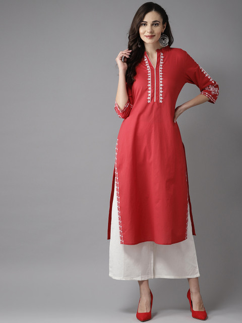 

Moda Rapido Women Red Yoke Design Straight Kurta