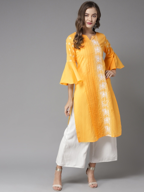 

Moda Rapido Women Yellow & White Embroidered Straight Kurta