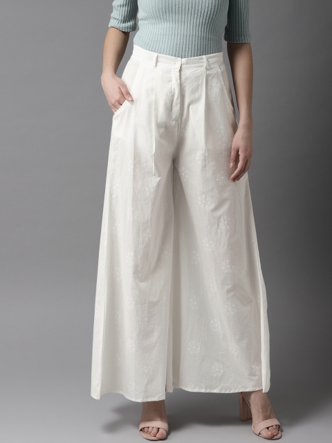 

Moda Rapido Women White Printed Wide Leg Palazzos
