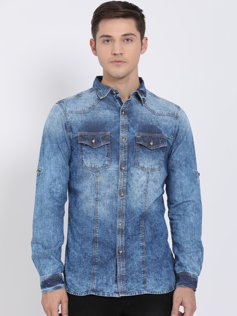 

Llak Jeans Men Blue Slim Fit Faded Casual Denim Shirt