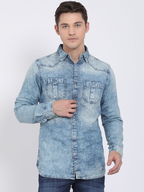 

Llak Jeans Men Blue Slim Fit Faded Casual Denim Shirt