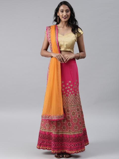 

Aarrah Beige & Pink Embellished Semi-Stitched Lehenga & Unstitched Blouse with Dupatta