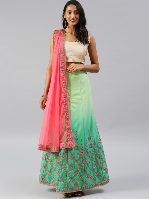 

Aarrah Green & Pink Embellished Semi-Stitched Lehenga & Unstitched Blouse with Dupatta