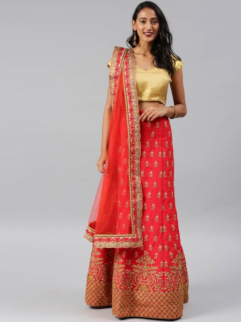 

Aarrah Red Semi-Stitched Silk Lehenga & Blouse with Dupatta