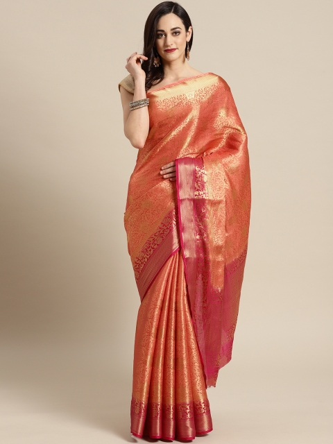 

Saree mall Orange & Golden Woven Design Banarasi Saree