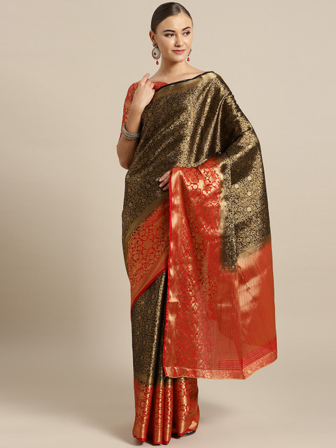

Saree mall Black & Golden Woven Design Banarasi Saree