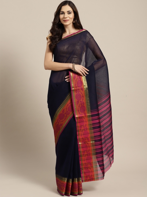 

Ishin Navy Blue Solid Saree