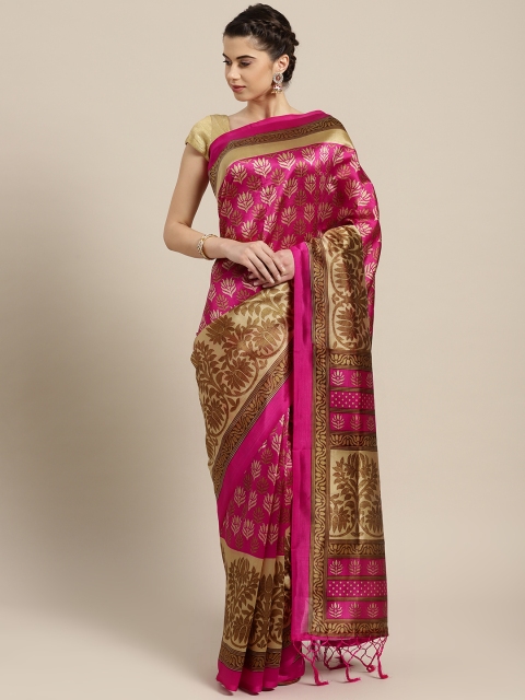 

Ishin Pink & Beige Poly Silk Woven Design Saree