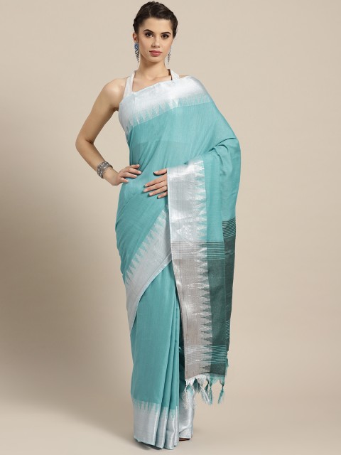 

Ishin Blue & Silver Pure Cotton Solid Saree