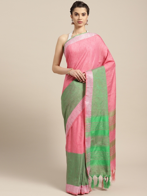 

Ishin Pink & Green Solid Saree