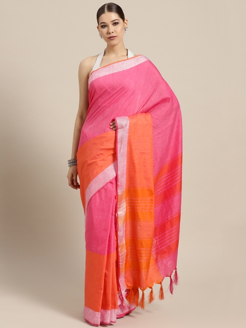 

Ishin Orange & Pink Colourblocked Saree