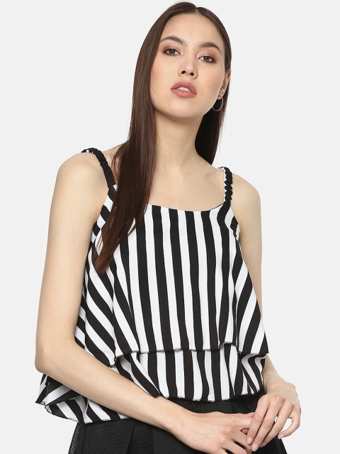 

ANTS Women Black & White Layered Striped A-Line Top