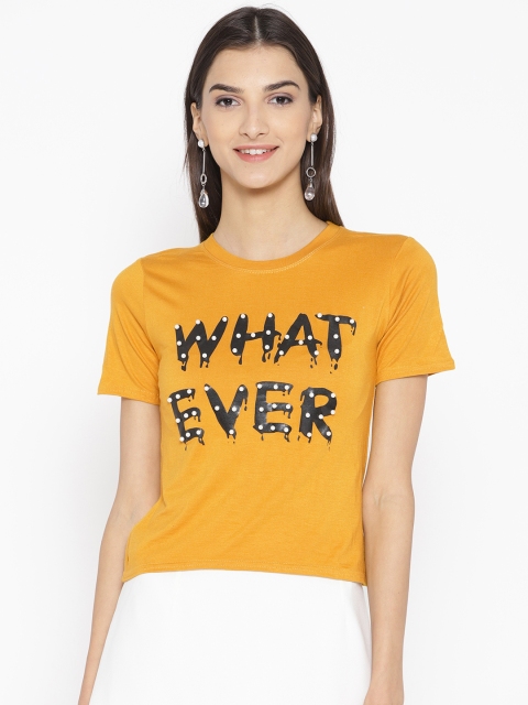 

ANTS Women Mustard Printed Round Neck T-shirt