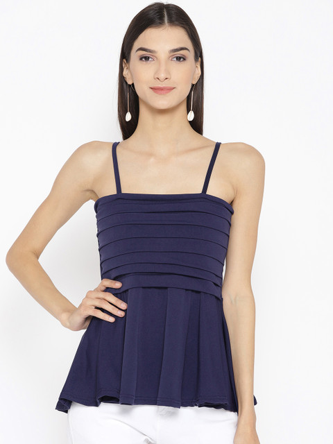 

ANTS Women Navy Blue Solid A-Line Top