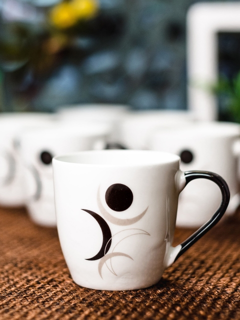 

SONAKI White 6-Pieces Printed Bone China Cups Set