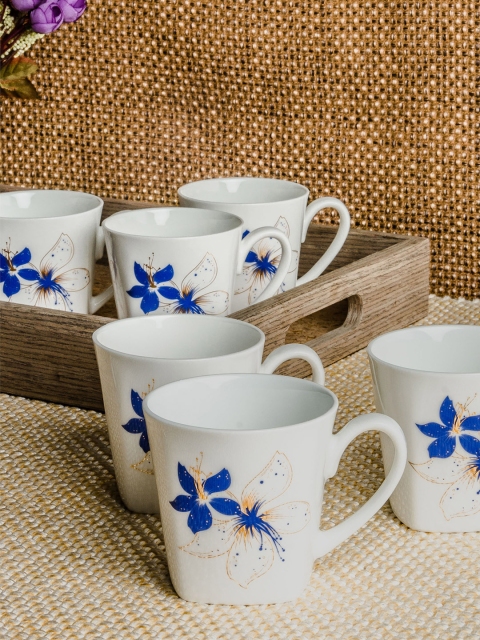 

SONAKI White 6-Pieces Printed Bone China Cups Set