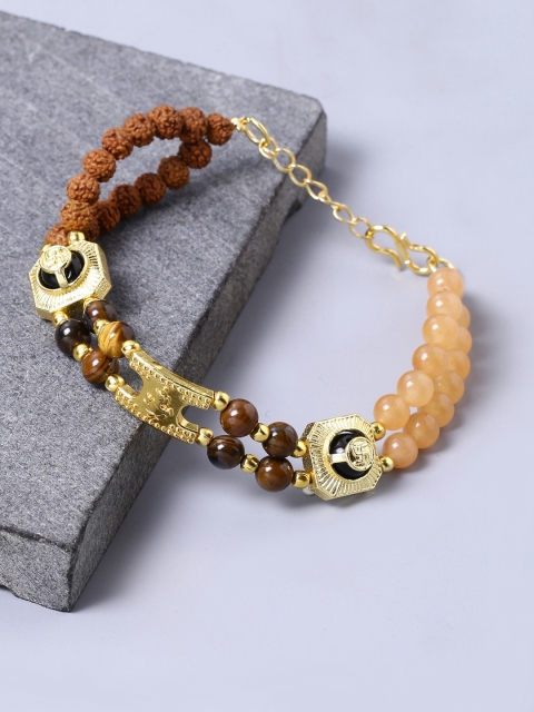 

Dare by Voylla Men Gold-Toned & Brown Wood Brass-Plated Handcrafted Link Bracelet