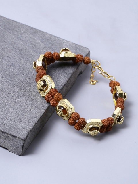 

Dare by Voylla Men Gold-Toned & Brown Wood Brass-Plated Handcrafted Link Bracelet