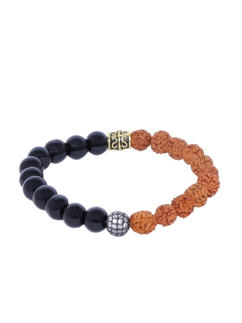 

Dare by Voylla Men Black & Brown Wood Brass-Plated Handcrafted Elasticated Bracelet