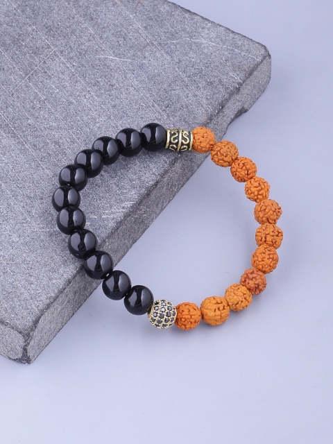 

Dare by Voylla Men Black & Brown Wood Brass-Plated Handcrafted Elasticated Bracelet
