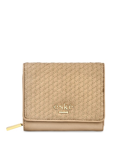 

Eske Women Beige Solid Two Fold Leather Wallet