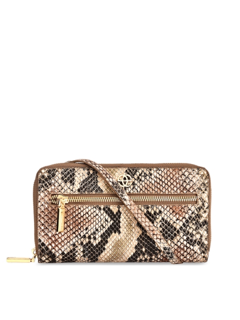 

Eske Women Beige & Black Textured Zip Around Wallet