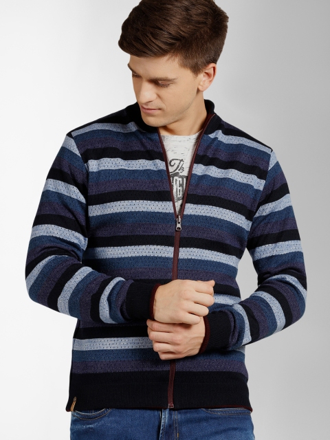 

Peter England Casuals Men Blue Striped Sweater