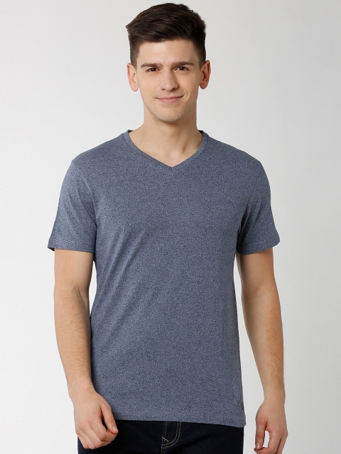 

Peter England Casuals Men Blue Solid V-Neck T-shirt