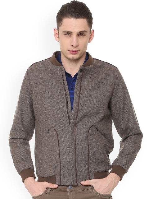 

Van Heusen Men Brown Self Design Bomber