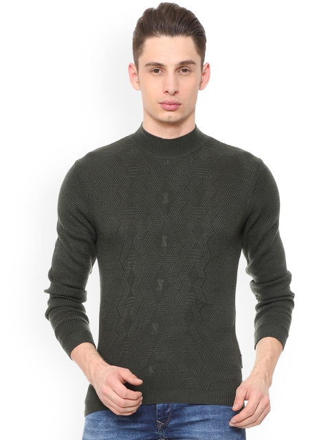 

Van Heusen Men Olive Green Self Design Sweater