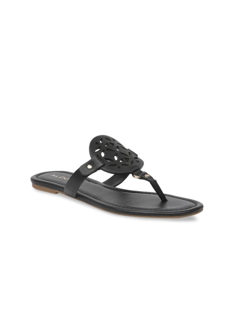 

ALDO Women Black Solid Leather T-Strap Flats