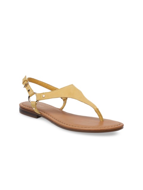 

ALDO Women Yellow Solid Leather T-Strap Flats