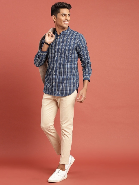 

Taavi Indigo Hand Block Printed Casual Sustainable Shirt with Roll-Up Sleeves, Navy blue