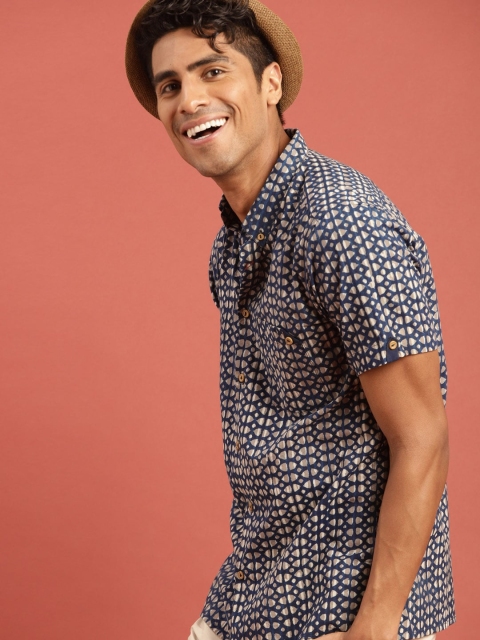 

Taavi Men Blue & Grey Indigo Hand Block Print Sustainable Shirt