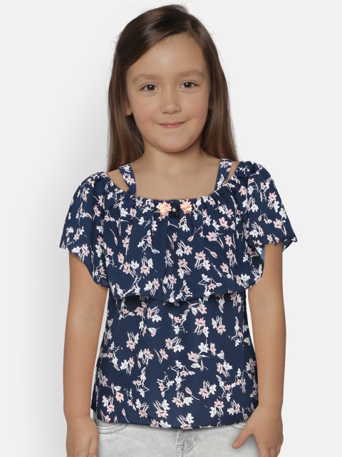 

Peppermint Girls Navy Blue Printed Top
