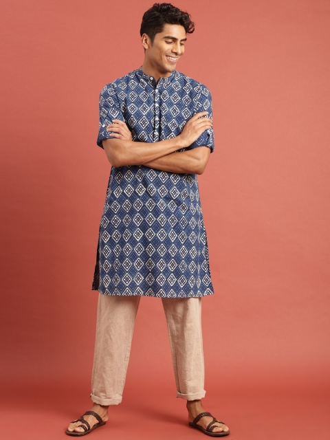 

Taavi Men Blue & Off-White Indigo Hand Block Print Sustainable Kurta with Pockets